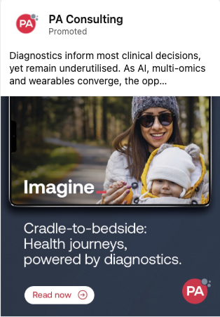 PA Consulting sponsored LinkedIn ad about diagnostics